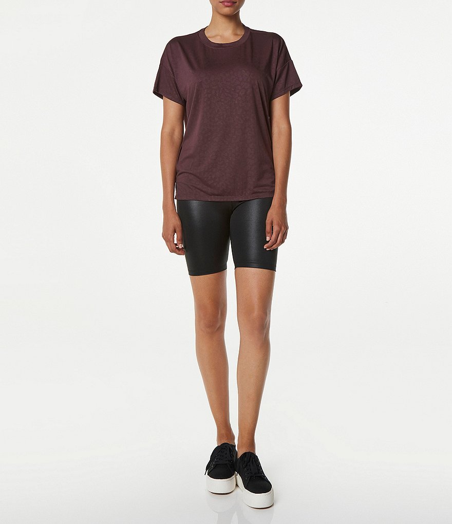 Marc New York Performance Short Sleeve Embossed Leopard Print Crew Neck Boxy Tee