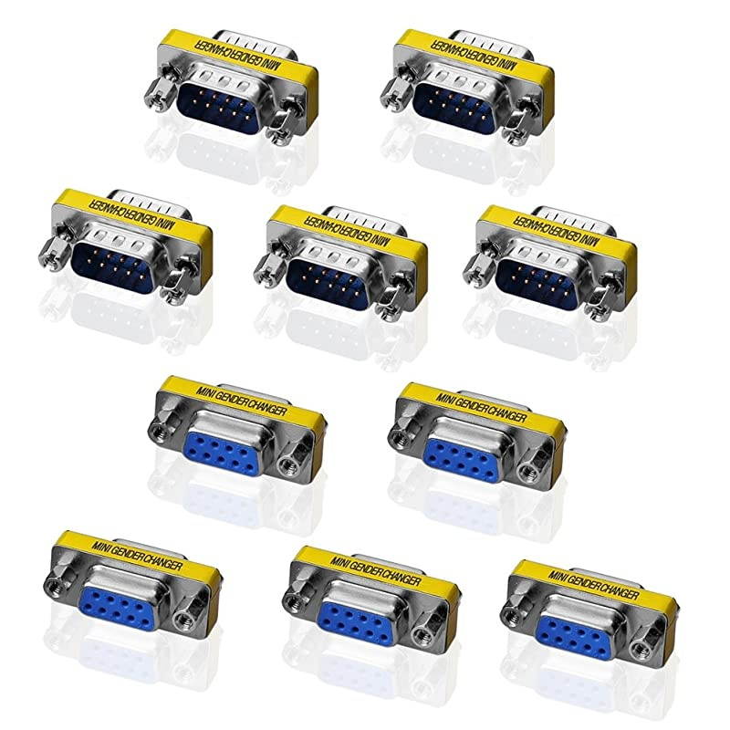 5pcs 9 Pin RS232 DB9 Male to Male 5pcs Female to Female Serial Cable Gender Changer Coupler Adapter Pack of 10