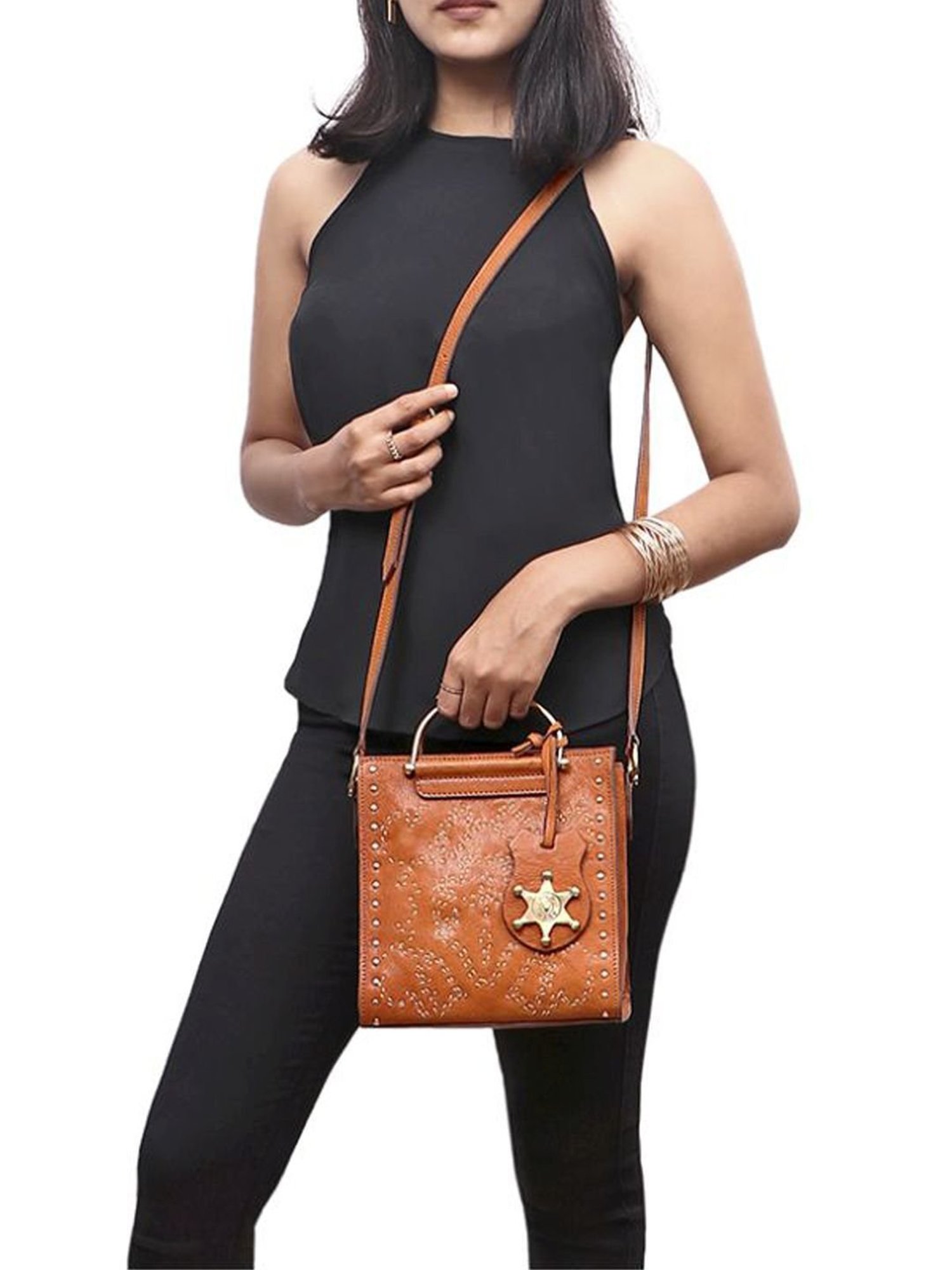 Hidesign Orange Textured Medium Handbag