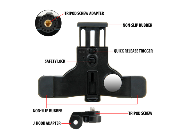 USA GEAR Smartphone Tripod and Action Cam Mount Adapter with Standard Tripod Socket and J-Hook Attachment for Apple iPhone , Samsung Galaxy , HTC One and More Camera Phones