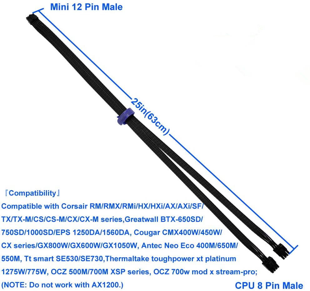 Replacement for Dual CPU 8 Pin Male to Mini 12 Pin NVIDIA GeForce RTX 30 Series GPU Power Adapter Cable for Corsair Modular PSUs 25-inch(63cm)