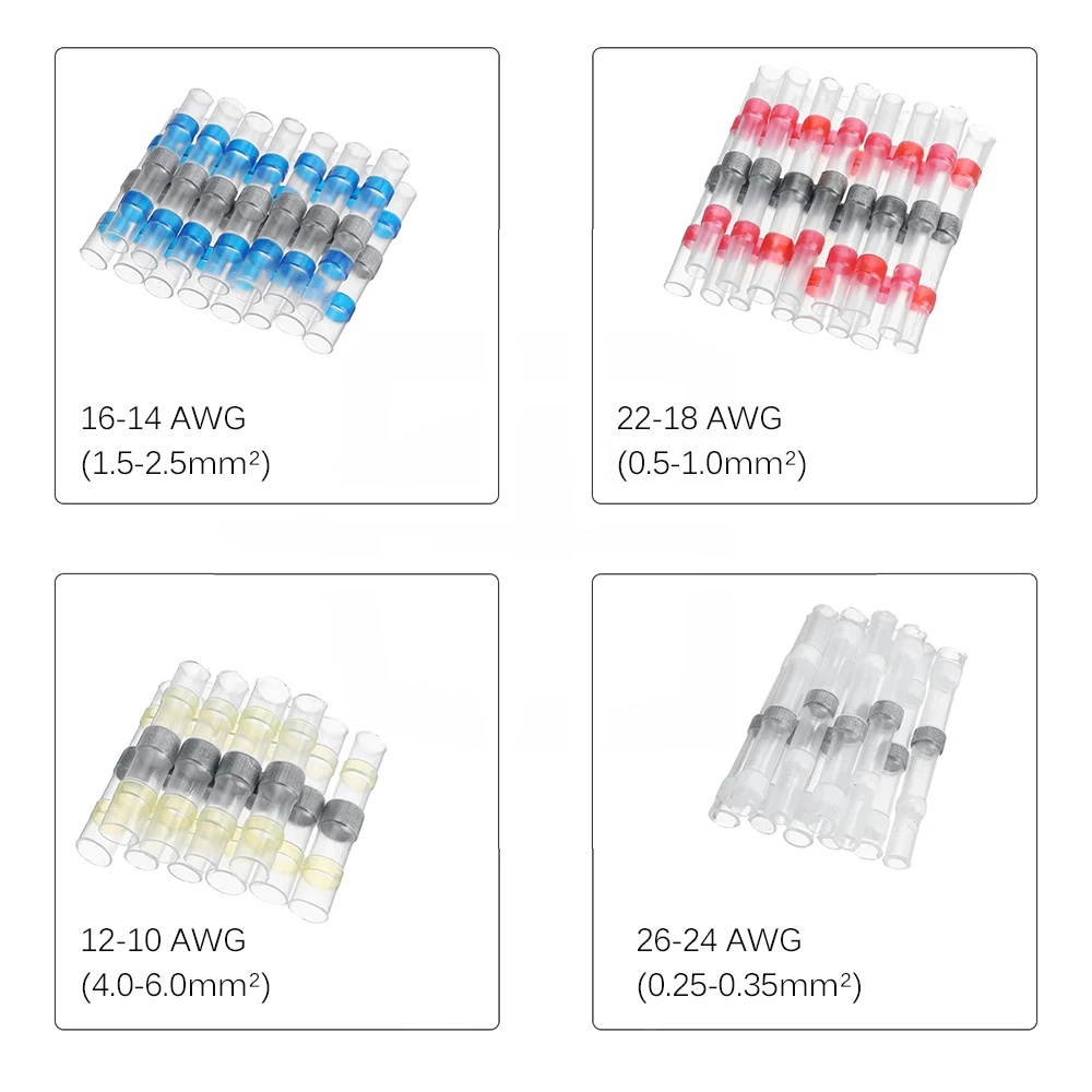 120PCS/Box Heat Shrink Tube Waterproof Assorted Solder Seal Sleeve Wire Connectors Shrinkage Tubing Butt Terminal Connector