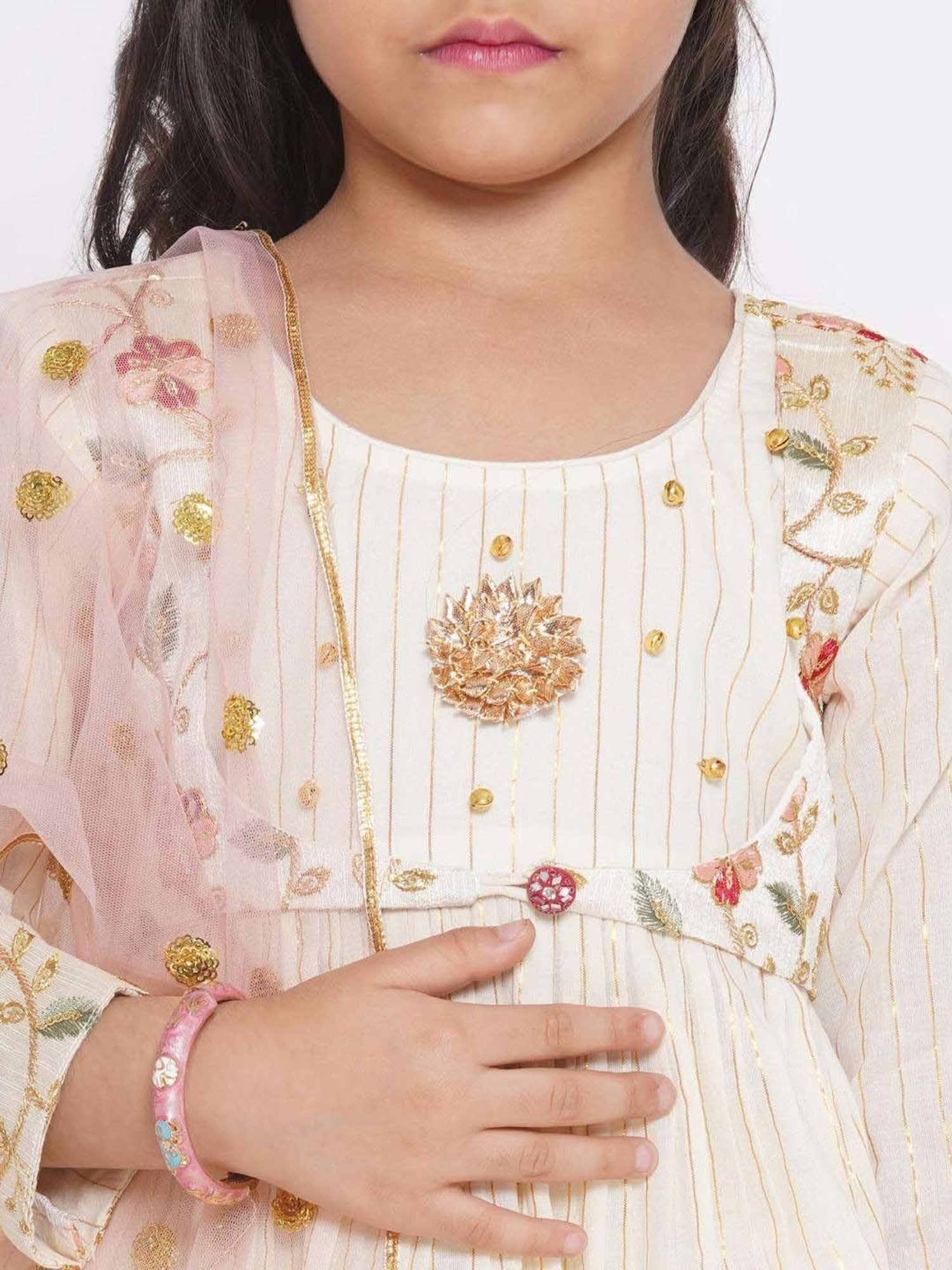 Little Bansi Cream Cotton Embroidered Kurta Set
