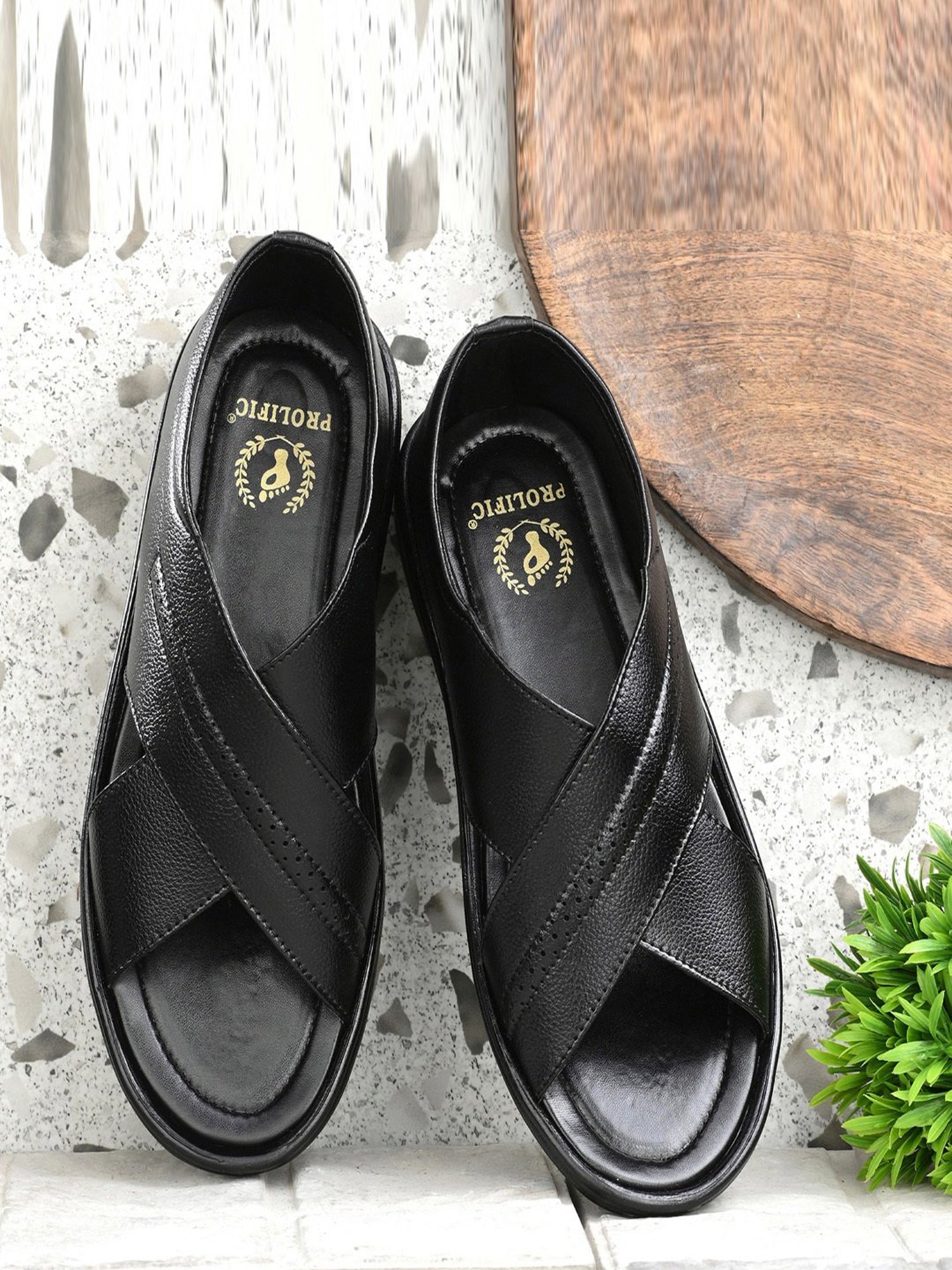 Prolific Men's Black Cross Strap Sandals