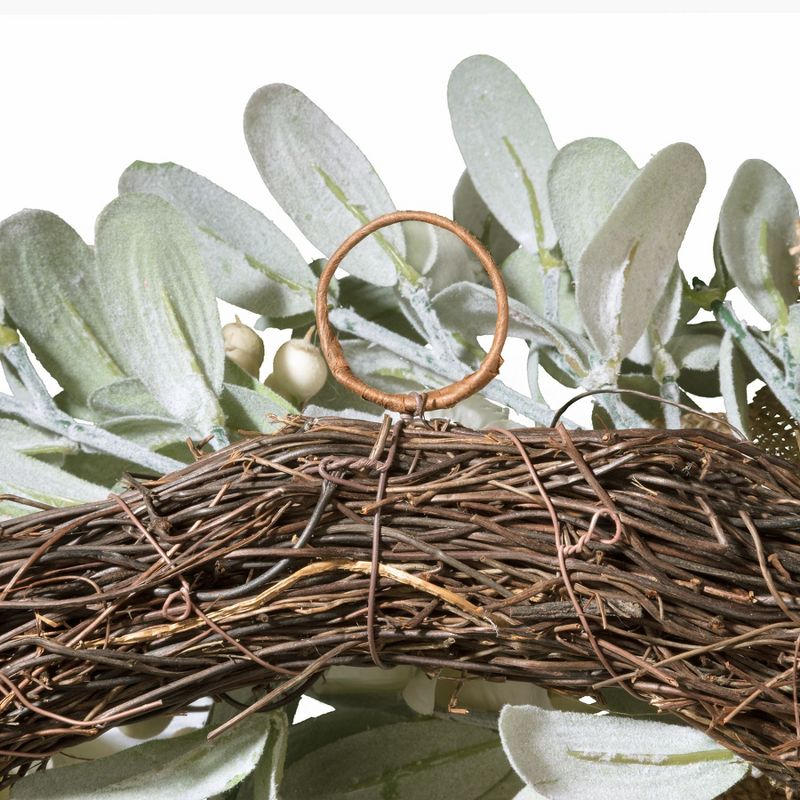 Haute Decor 24 Inch Indoor Outdoor Spring Floral Mix Natural Grapevine Wreath with Flowers, Lamb's Ear, White Berries, and Burlap Bow