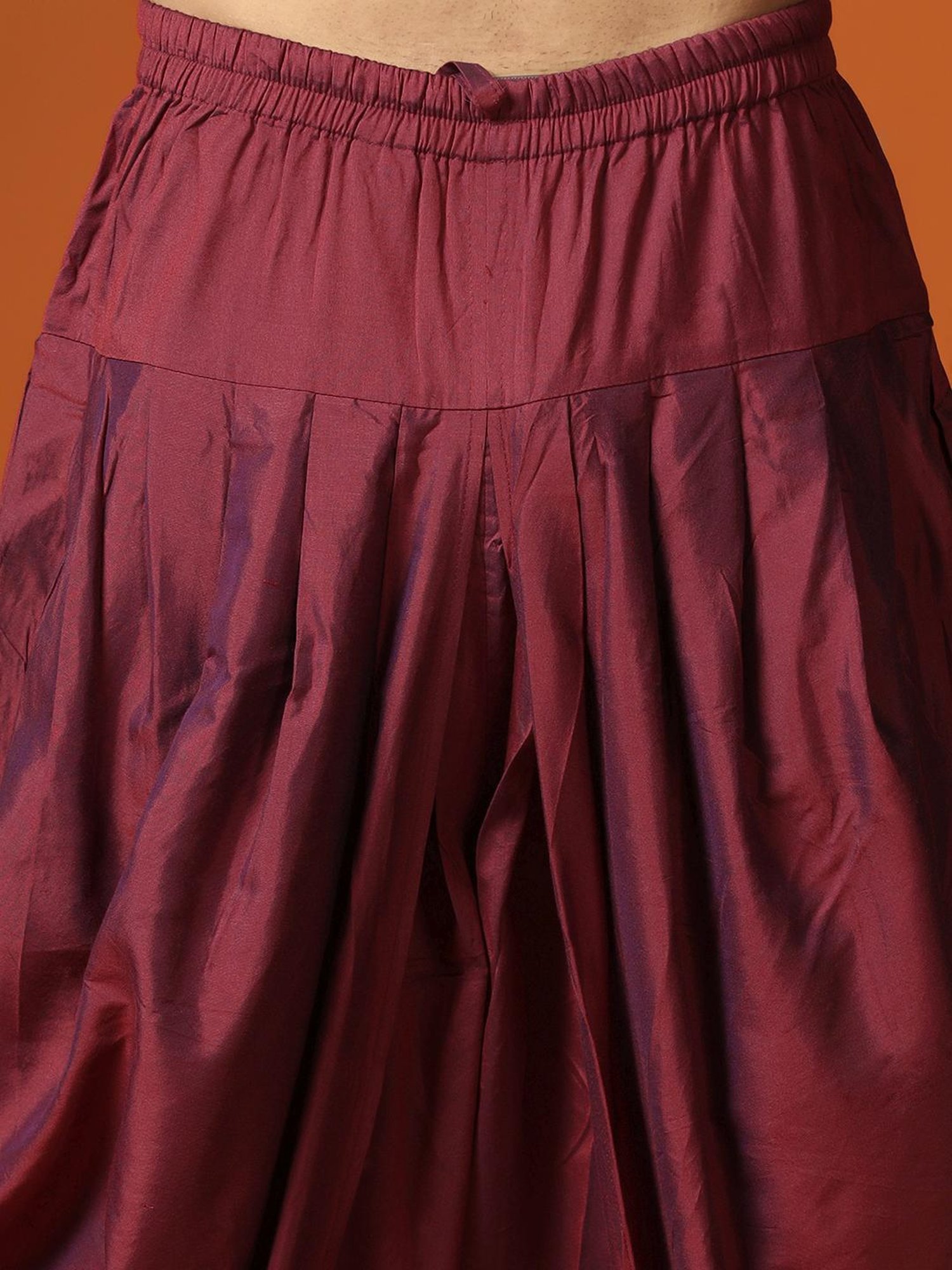 KISAH Maroon Regular Fit Self Pattern Sherwani Set