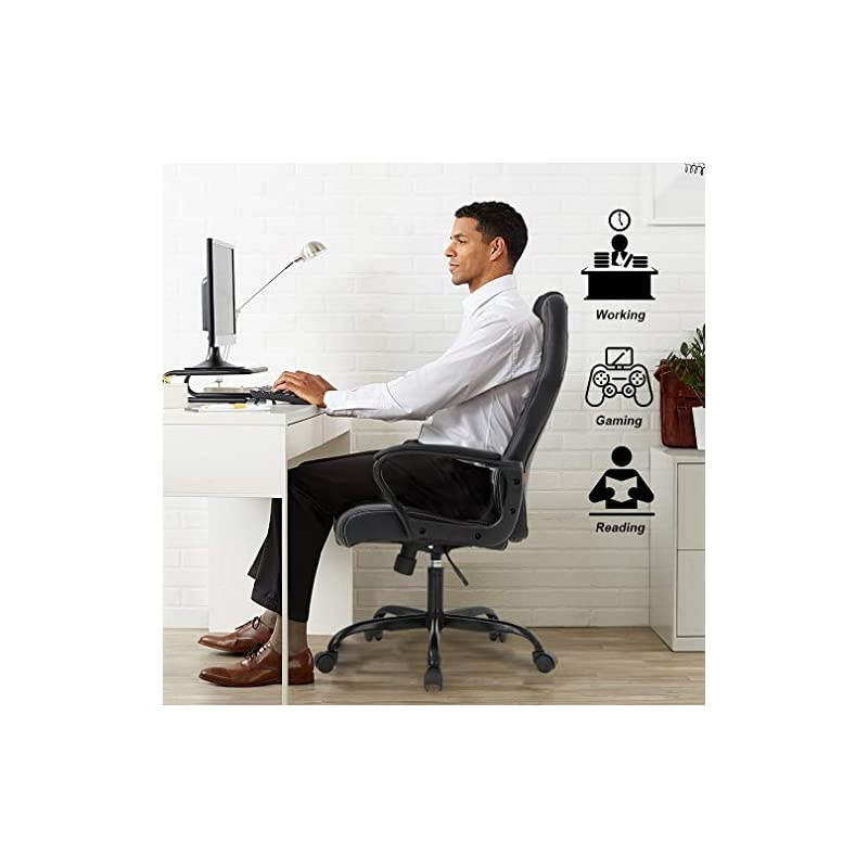 Chair PC Gaming Chair Cheap Desk Chair Ergonomic PU Leather Executive Computer Chair Lumbar Support for Women, Men(Black)