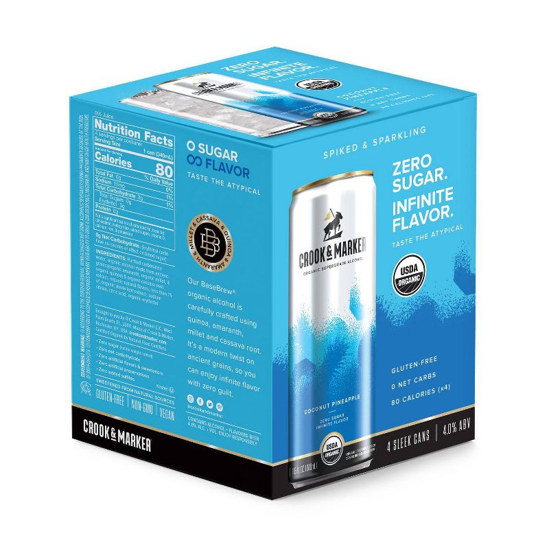 Crook & Marker Coconut Pineapple Spiked & Sparkling - 4pk/11.5 fl oz Cans