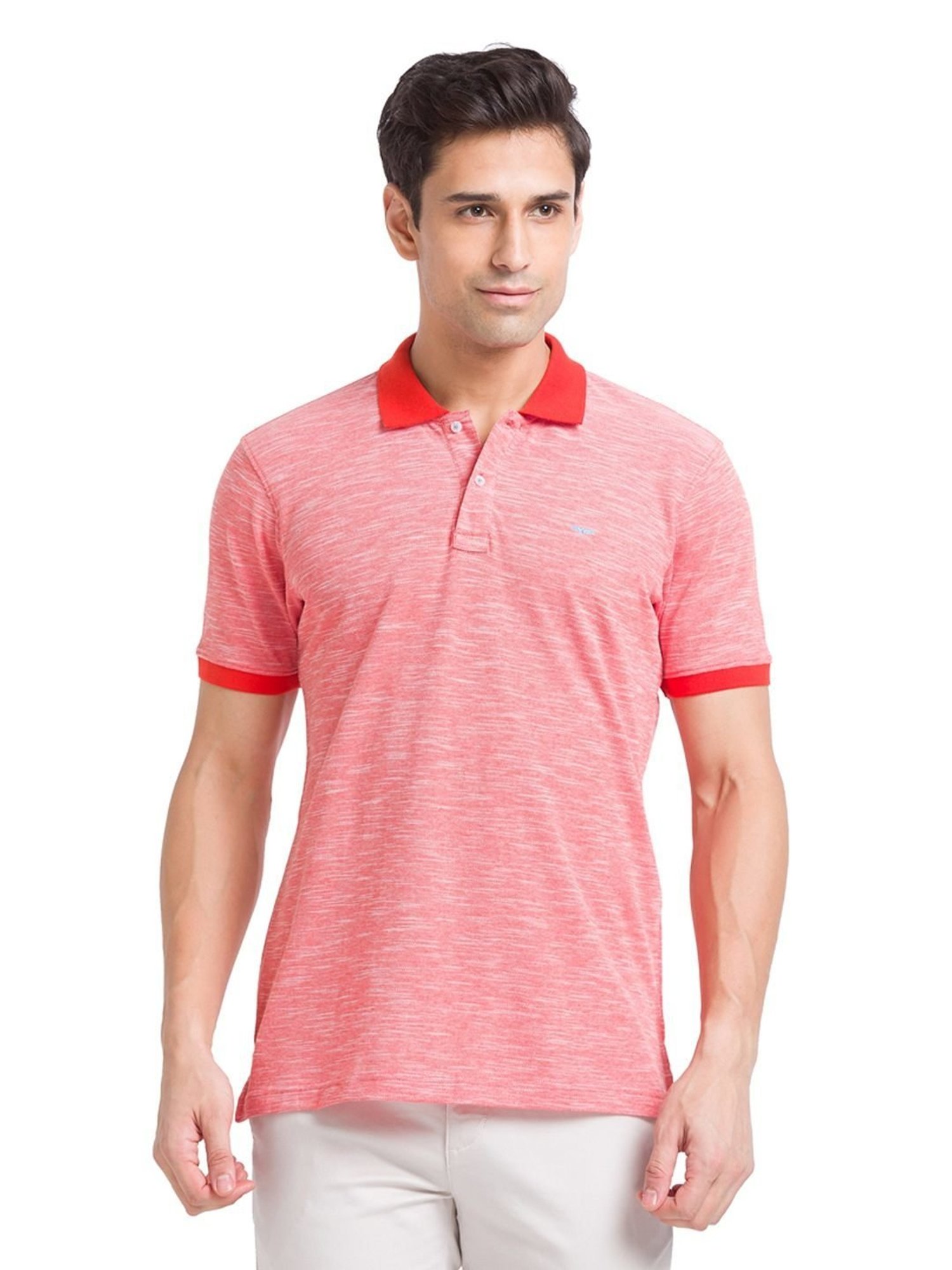 Park Avenue Red Slim Fit Self Pattern Polo T-Shirt