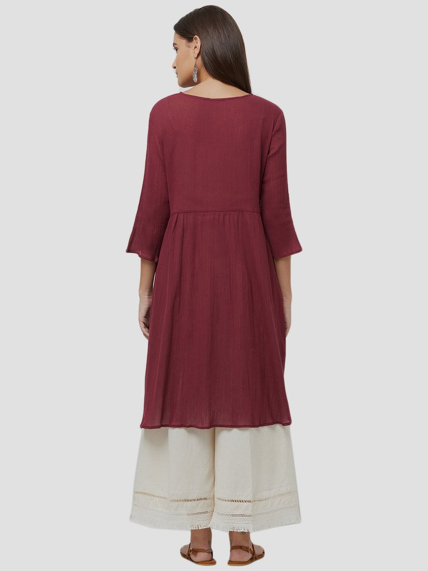 Fusion Beats Light Grey Embroidered A Line Kurta