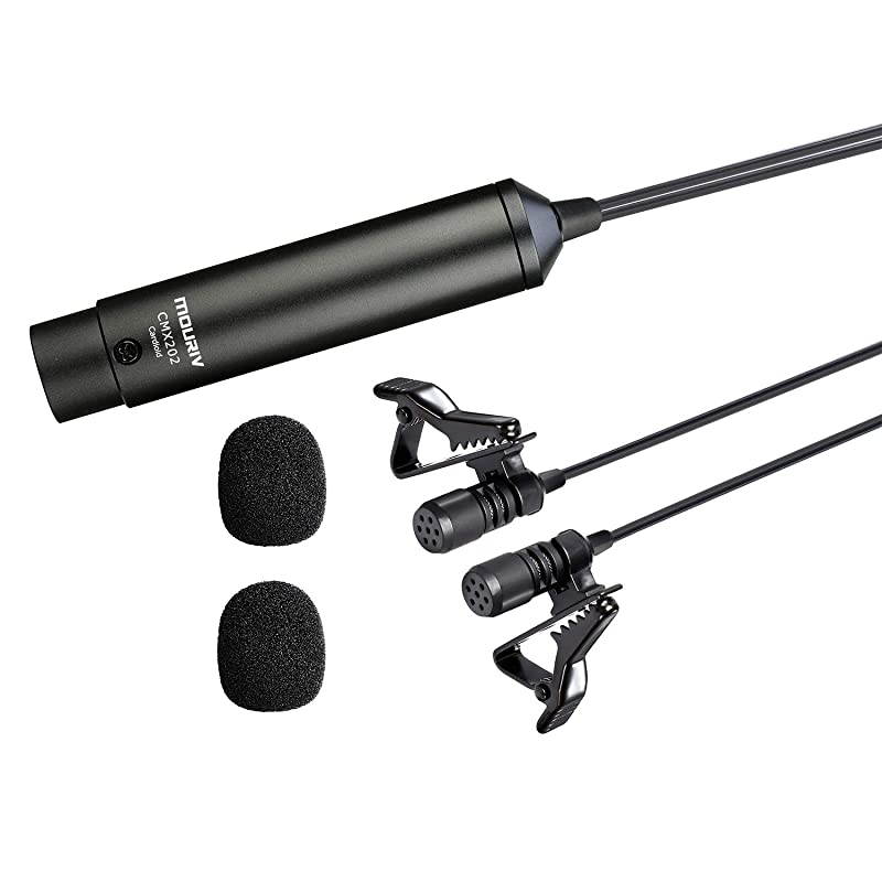 20ft Dual Head XLR Lavalier Microphone  Cardioid Phantom Power Lapel Clip on Mic Interview Kit for Canon Sony Panasonic Camcorders Zoom H4n H5 H6 Tascam DR40 DR60D DR70D DR100 Recorders