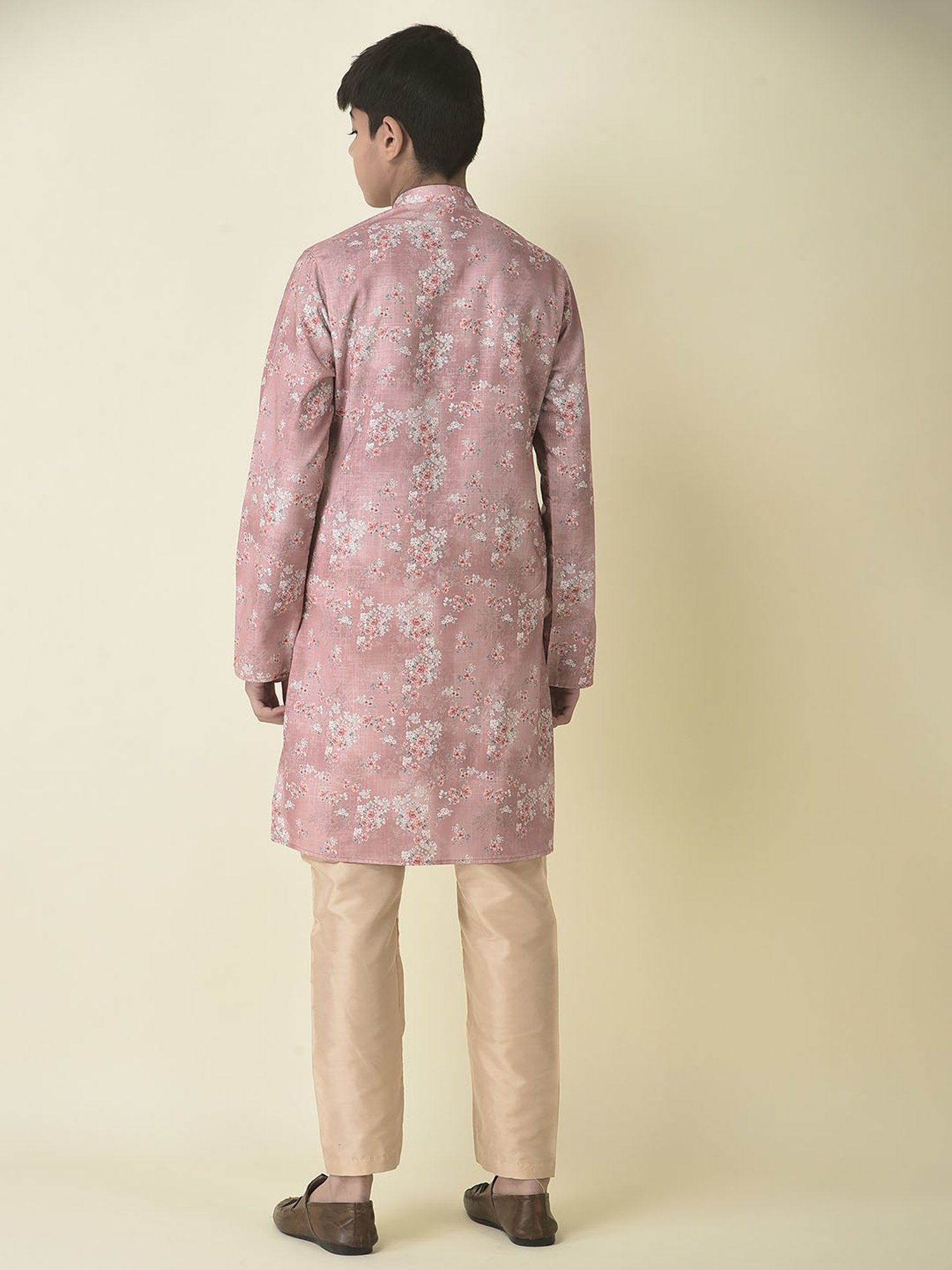 TABARD Kids Pink & Beige Floral Print Full Sleeves Kurta with Churidar