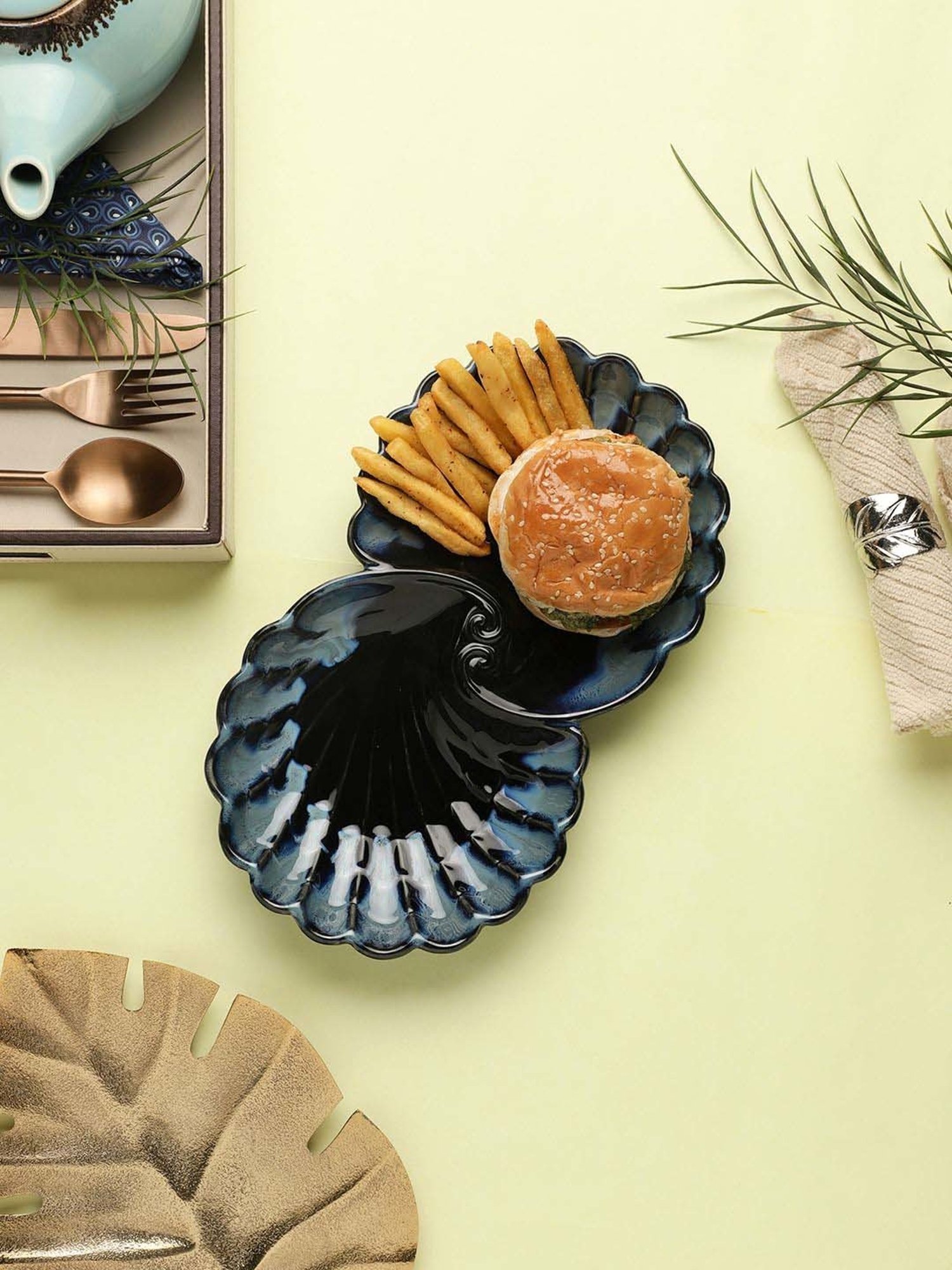 VarEesha Leher Blue Ceramic Twin Serving Platter