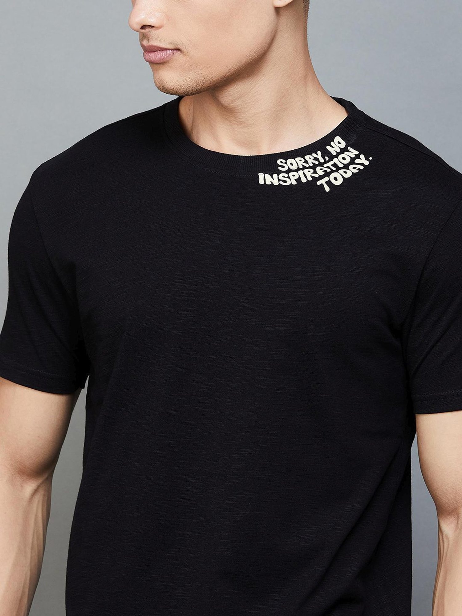 Forca by Lifestyle Black Regular Fit Printed T-Shirt