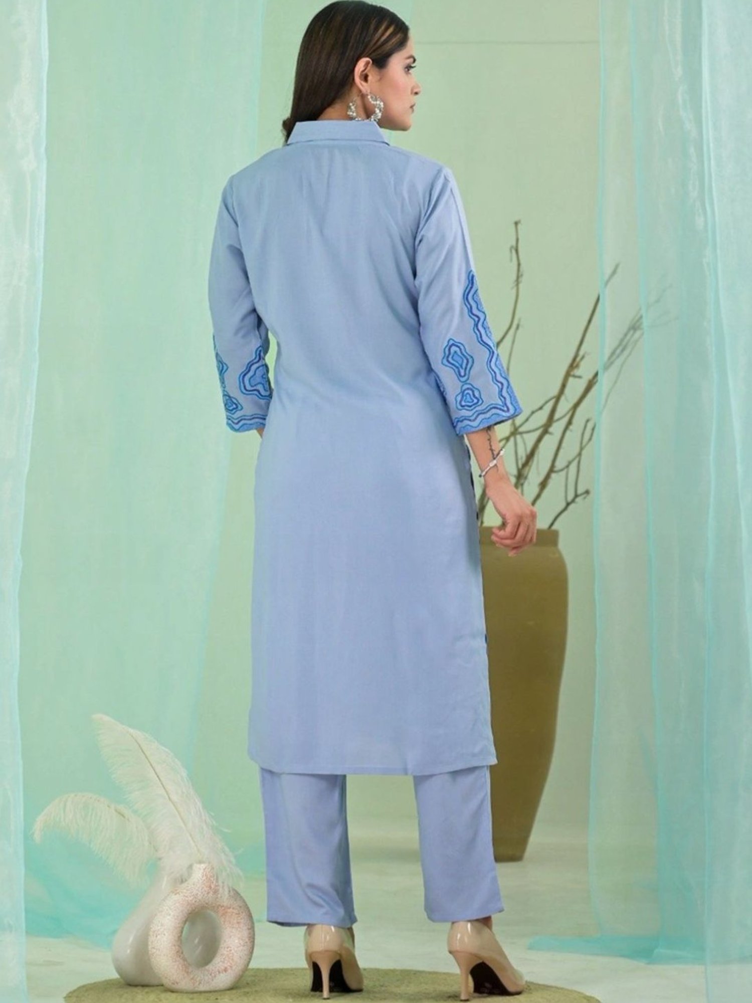 Autumnlane Blue Vartika Sky Embroidered Kurta with Pant