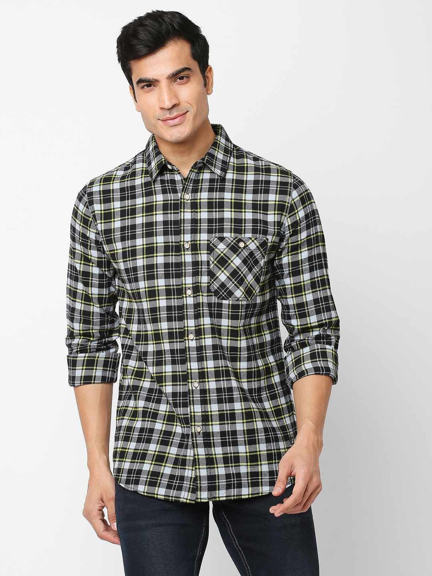 SOLEMIO Multi Cotton Slim Fit Checks Shirt