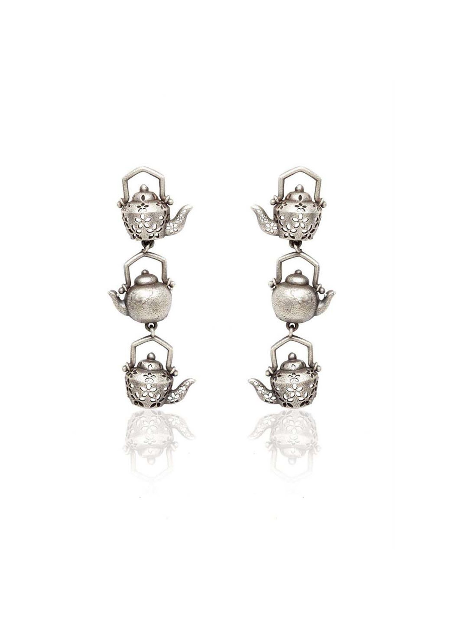 Panash Silver-lookalike Oxidized Teapot Dangler Earrings