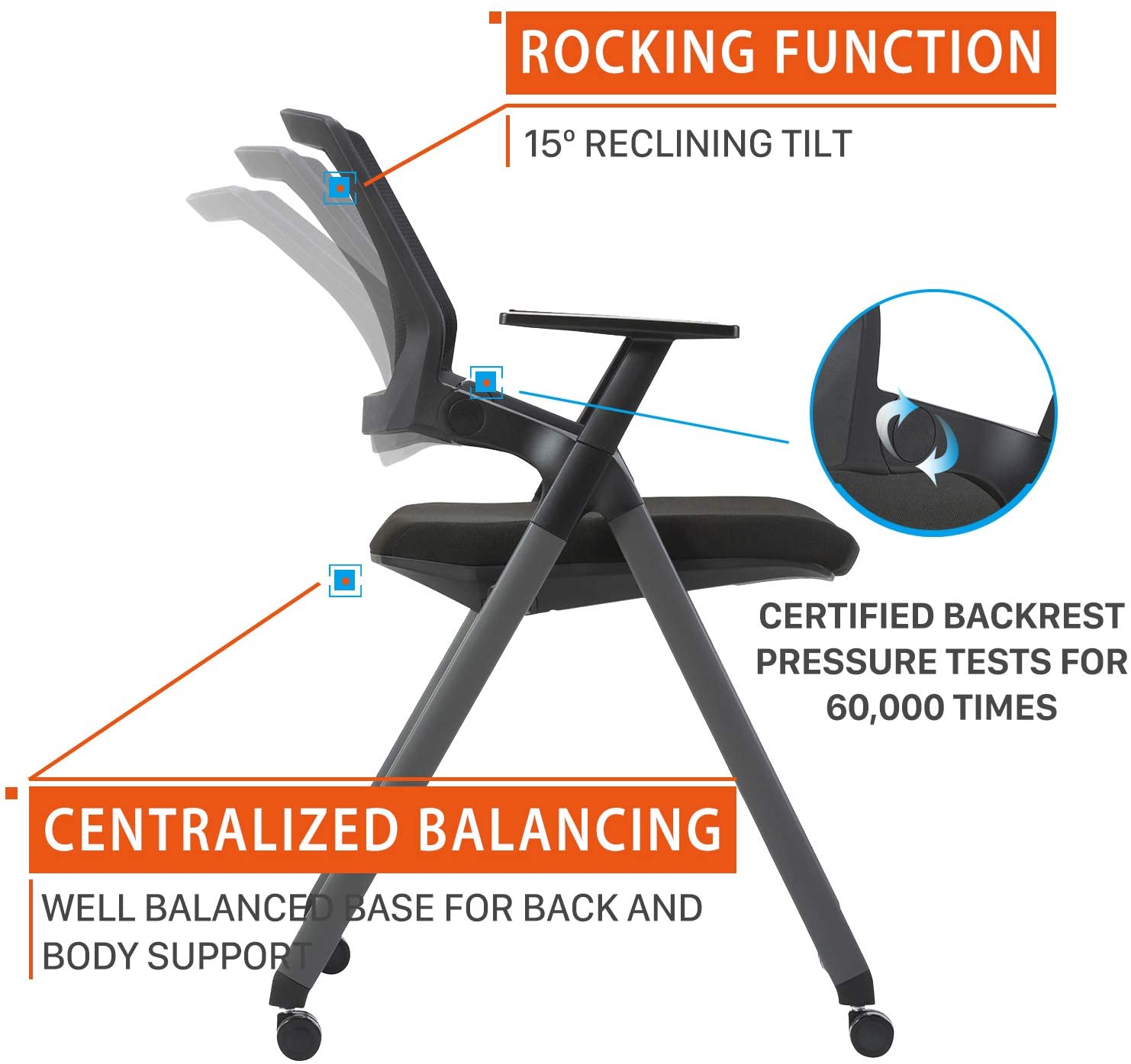 COLAMY Mesh Guest Reception Stack Chairs with Caster Wheels and Arms for Office School Church Conference Waiting Room Black