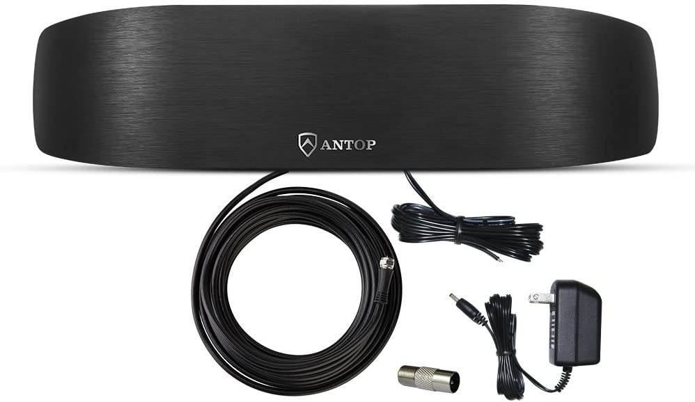 ANTOP AM/FM Antenna Amplified Indoor Radio Antenna 50 Miles Range with Adapter Connector and 6ft Coaxial Cable