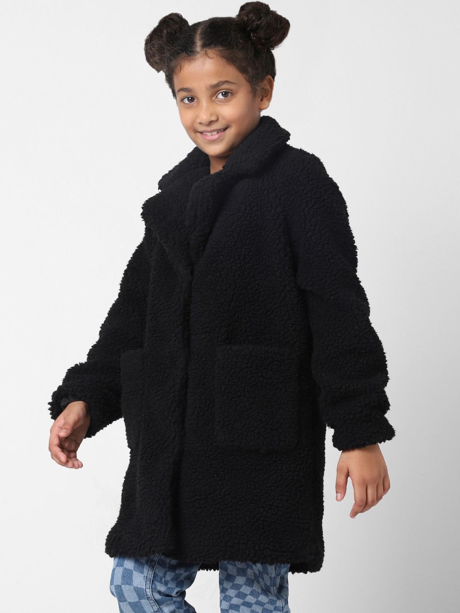 KIDS ONLY Kids Black Regular Fit Full Sleeves Coat