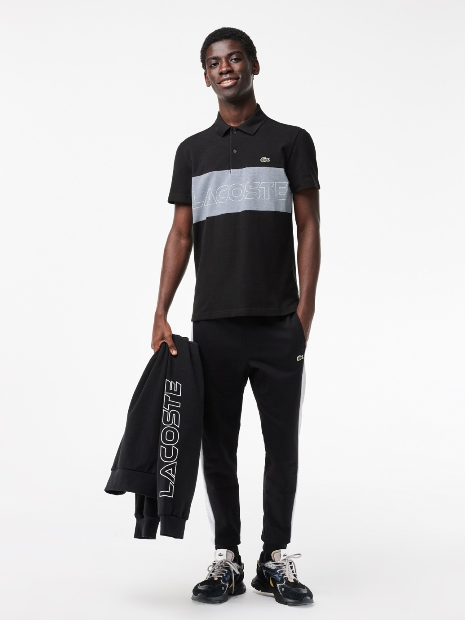 Lacoste Black Cotton Regular Fit Logo Printed Polo T-Shirt
