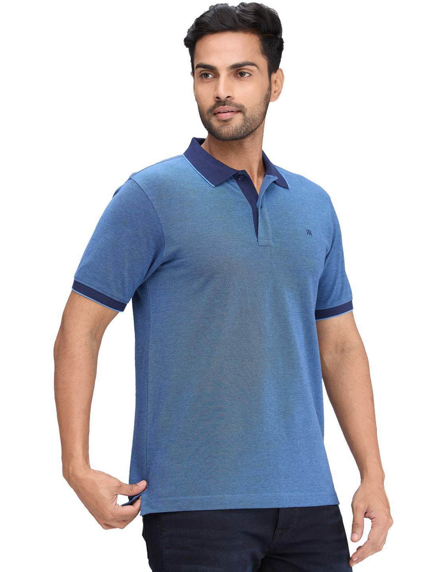 Raymond Blue Slim Fit Self Pattern Polo T-Shirt