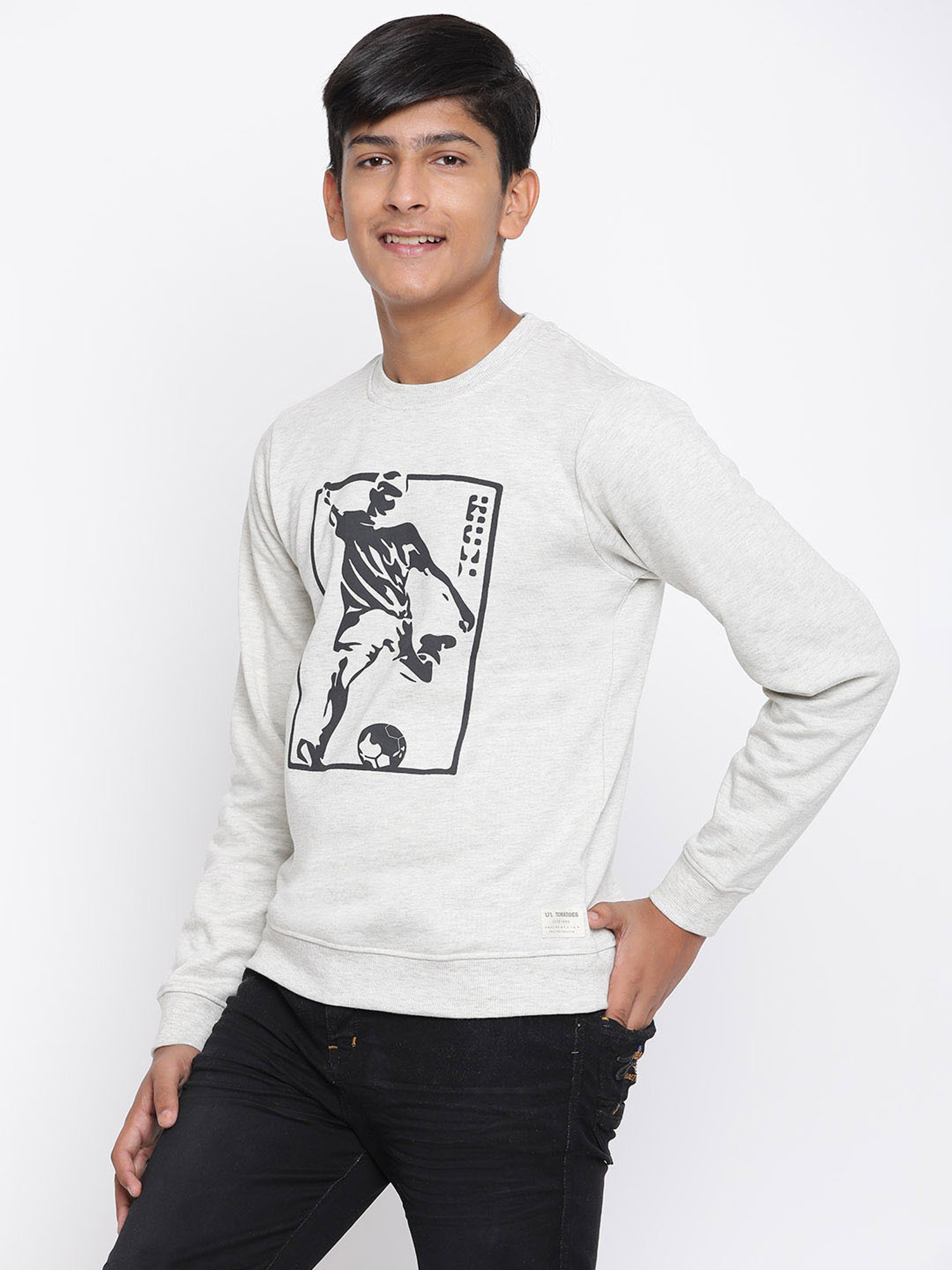 Lil Tomatoes Kids Grey Printed Full Sleeves Sweatshirt