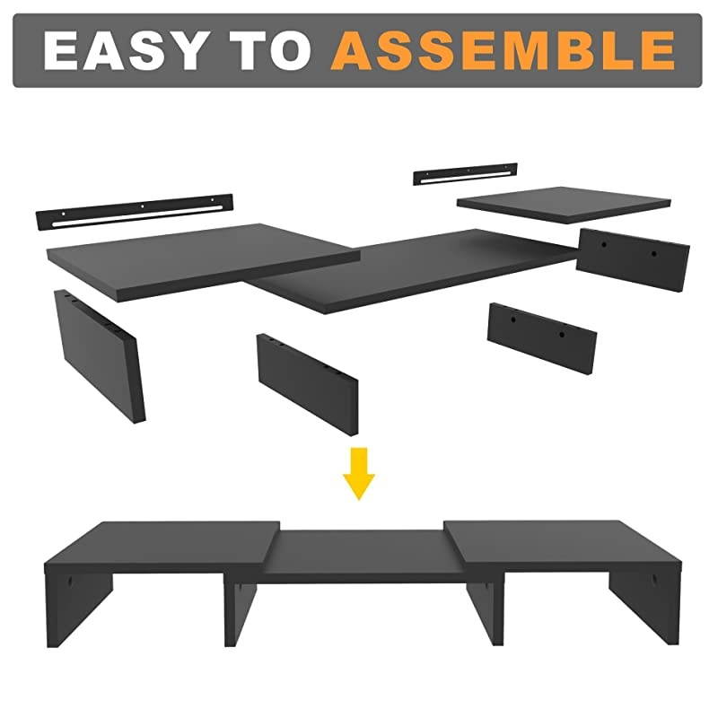 Dual Monitor Stand Riser with Adjustable Length Multi Media Speaker TV PC Laptop Computer Screen Stand Riser Desktop Stand Storage Organizer for iMacPrinterNotebookXbox OneBlack