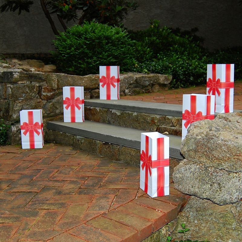 24ct Paper Luminaria Bags "Holiday Present" Red - LumaBase