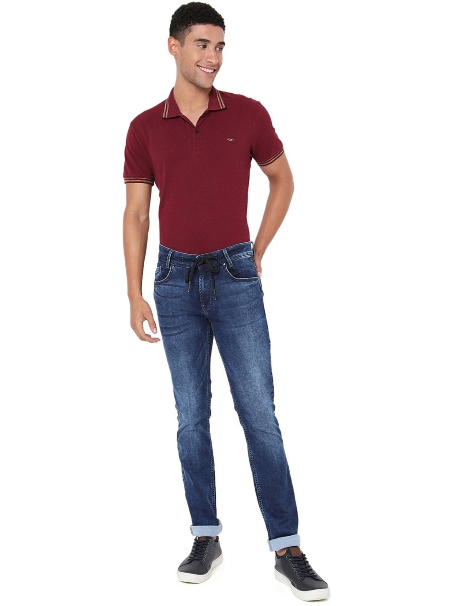 Mufti Dark Blue Cotton Slim Fit Jeans