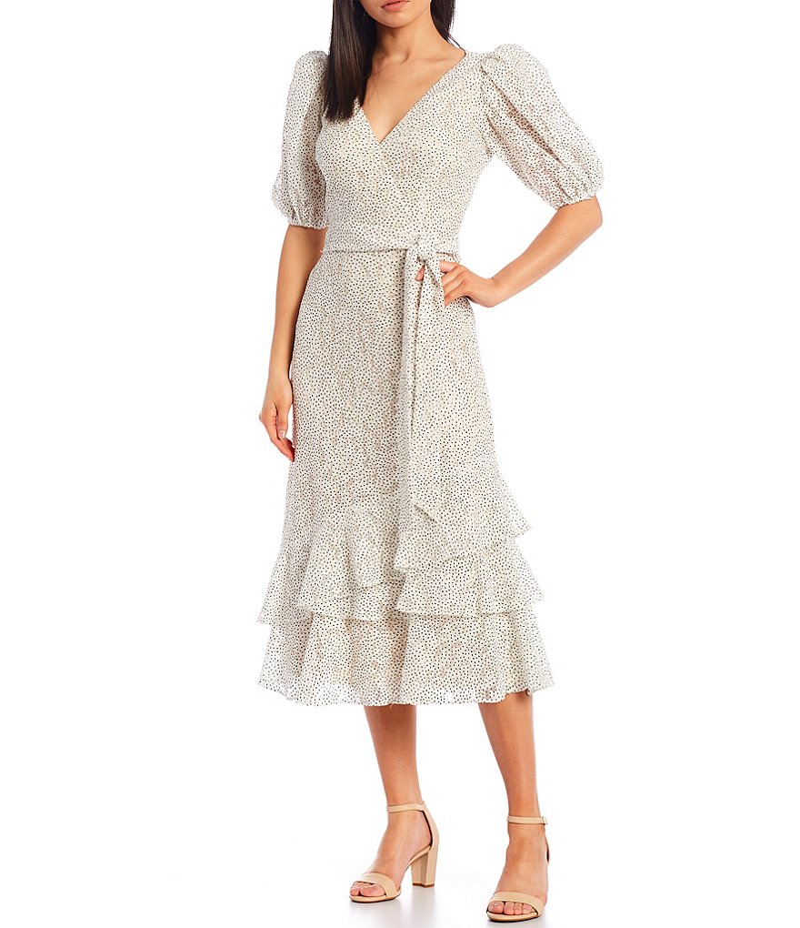 Alex Marie Petite Size Sadie V-Neck Short Puff Elbow Sleeve Lace Dress