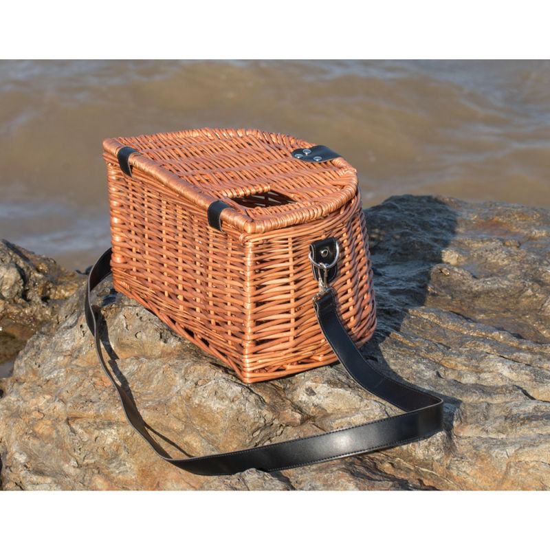 Vintiquewise Wicker Fishing Creel with Faux Leather Shoulder Strap