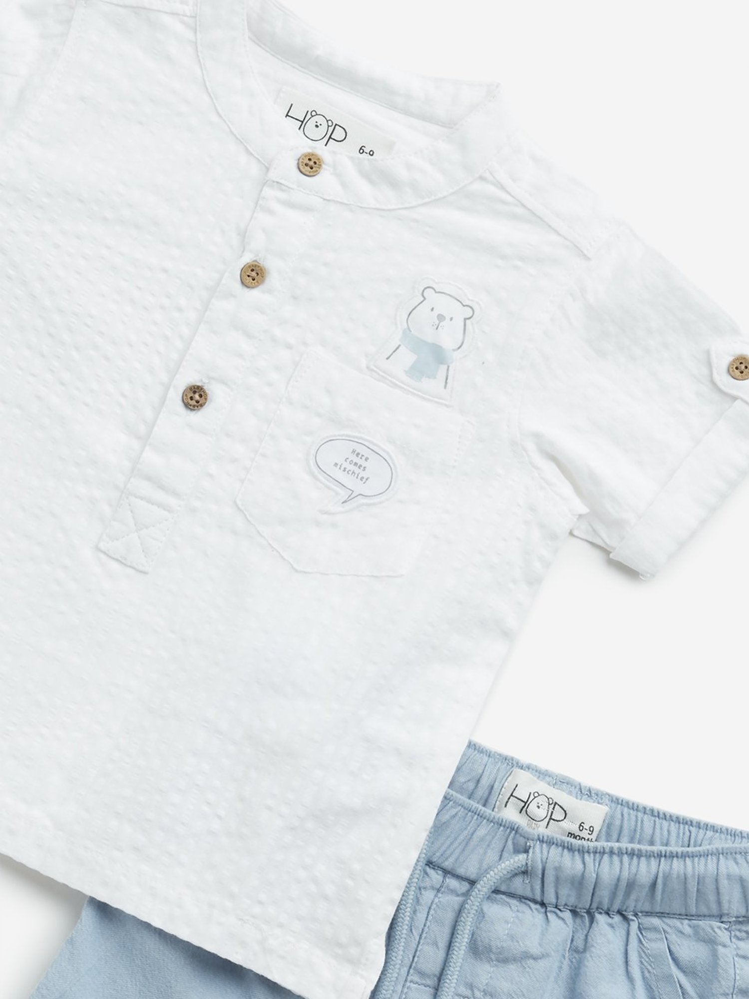 HOP Baby by Westside Light Blue Cotton Shirt and Shorts Set