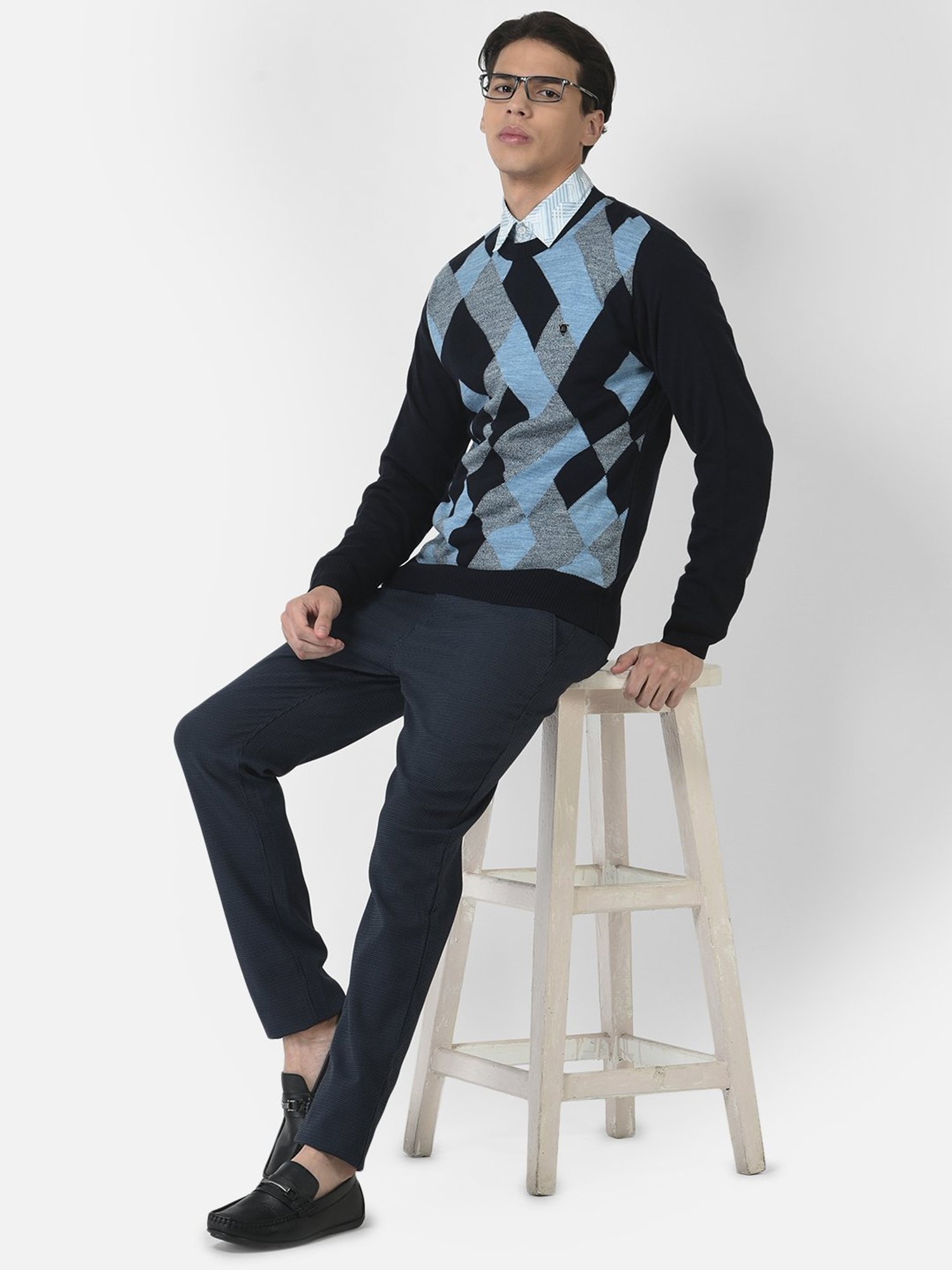 Crimsoune Club Navy Regular Fit Self Design Sweater