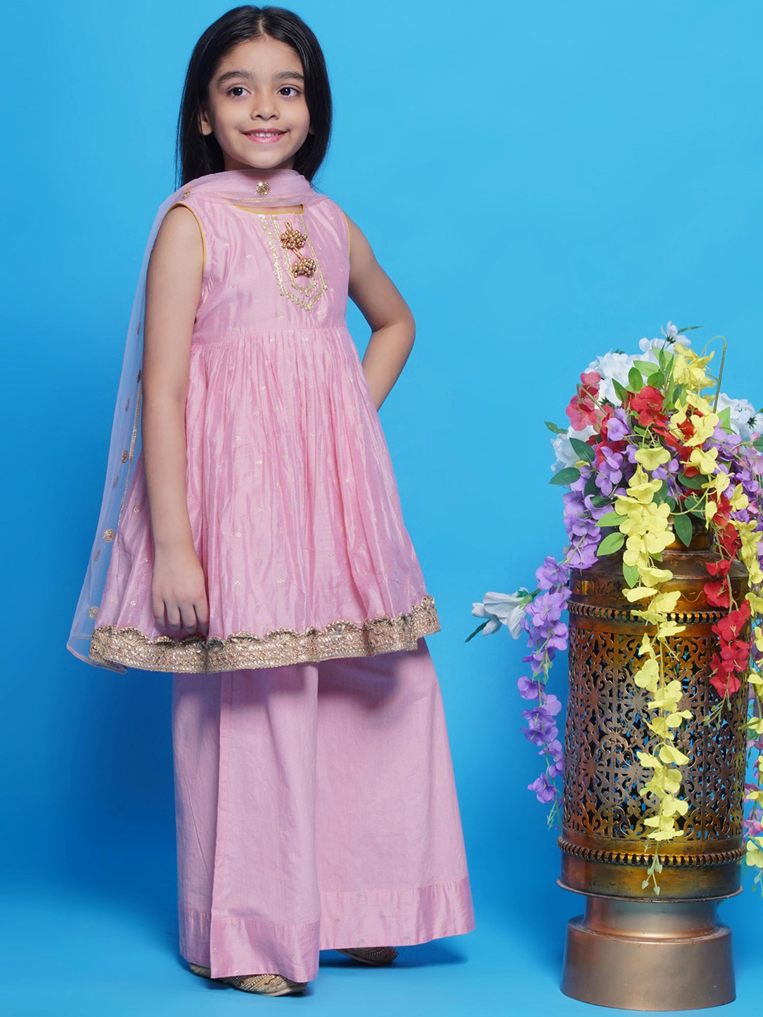 Many Frocks Kids Blue Embellished Top with Plazzos