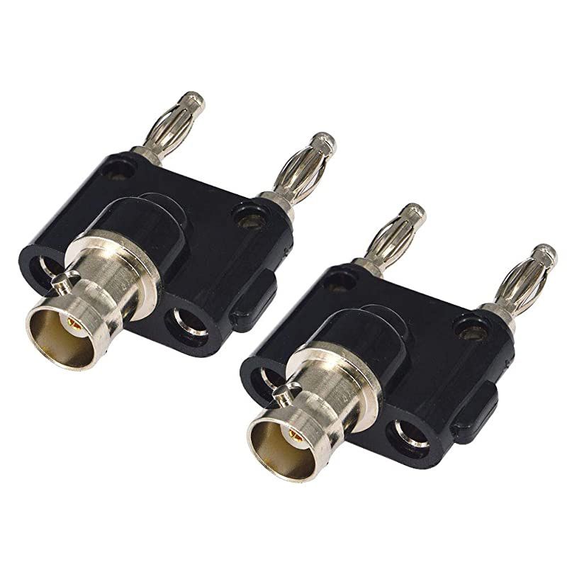 Female to Dual Banana Male Plug Jack Binding Posts RF Coaxial Adapter to Male Banana Coax Jack Splitter Connector Pack of 2