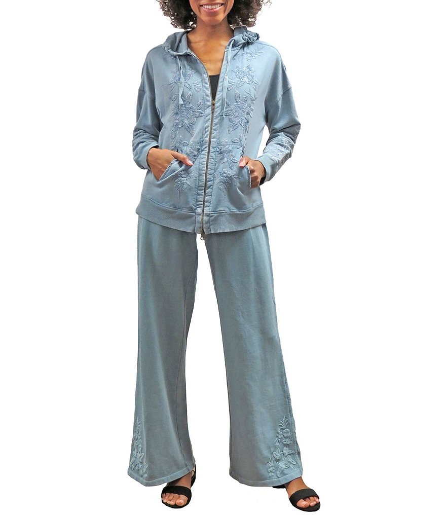 Karyn Seo Nyla Zip Front V-Neck Long Sleeve Embroidered Hoodie