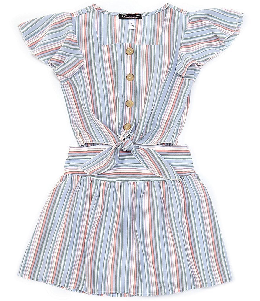 Xtraordinary Big Girls 7-16 Short-Sleeve Striped Button-Front Shirt & Skirt Matching Set