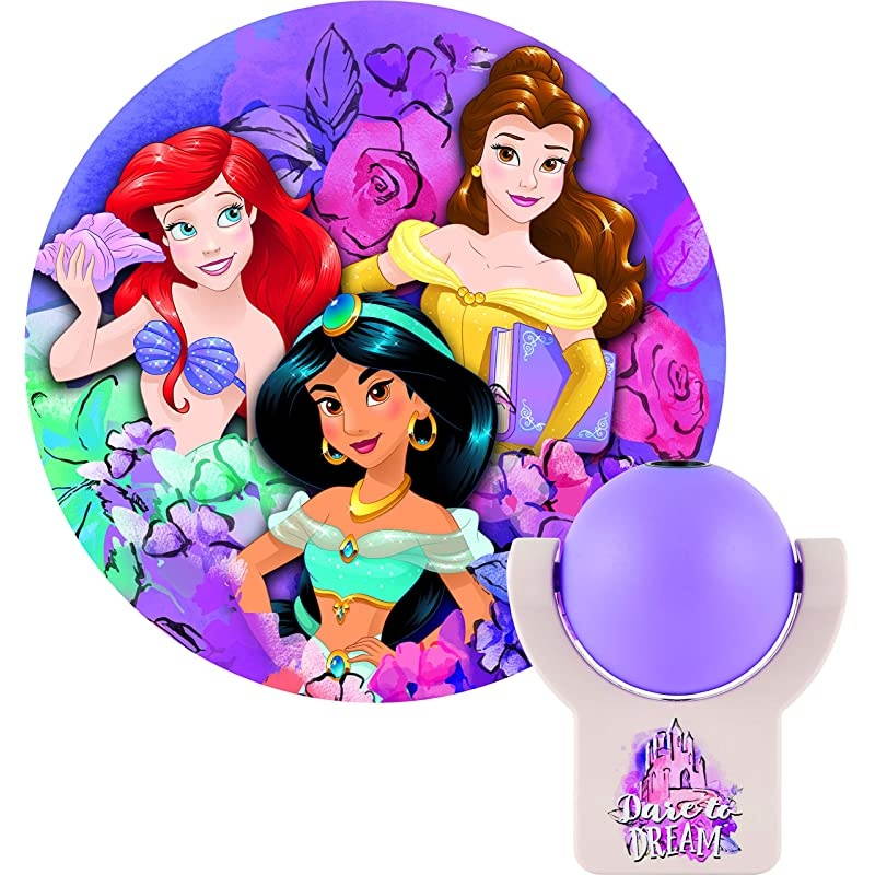 Disney Princess LED Night Light Plugin DusktoDawn Ariel Belle and Jasmine on Ceiling Floor or Wall Ideal for Girls Room Nursery Playroom Bathroom Bedroom 13230 1Image