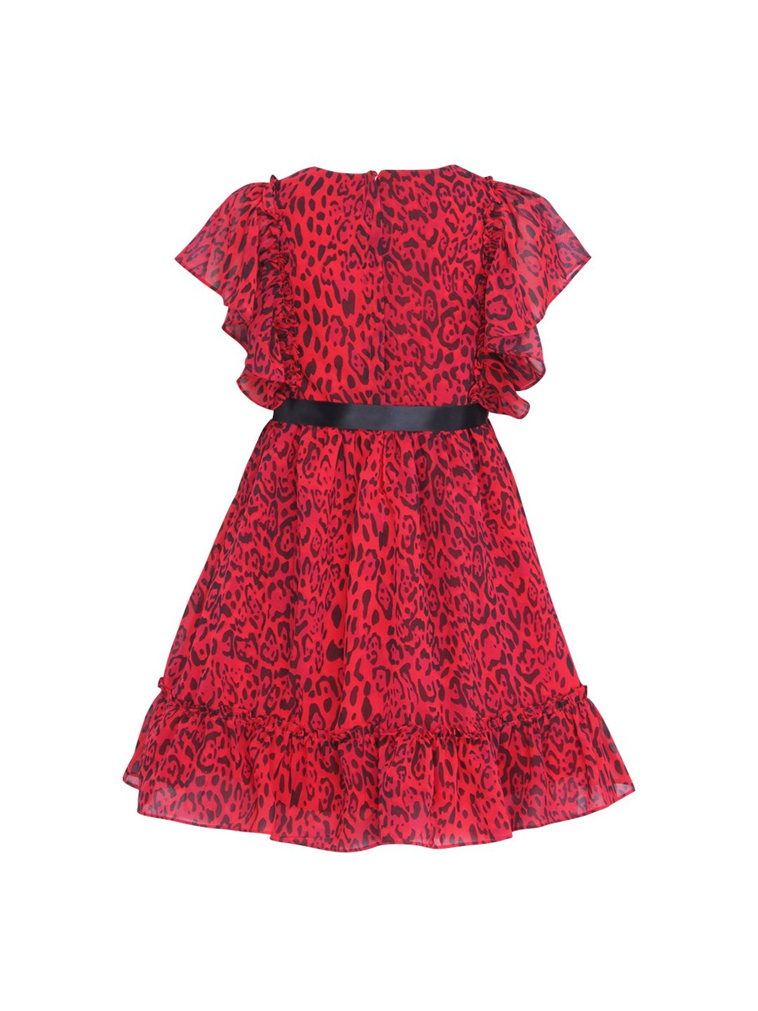 Cutecumber Kids Red Printed Dress With Tie Belt