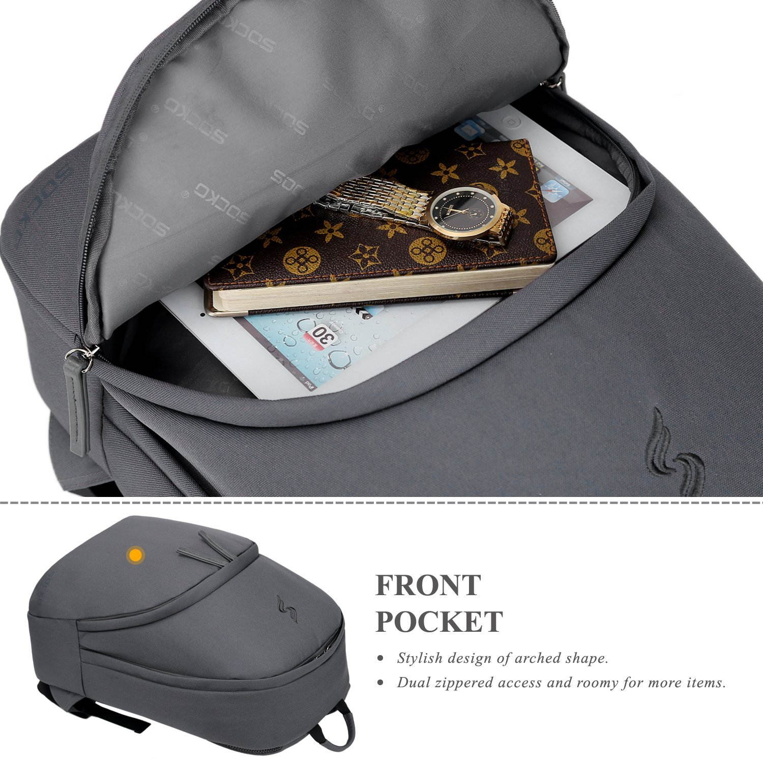 SOCKO Laptop Backpack 15.6 Inch, Ultra Lightweight Slim Water Resistant Casual Daypack Travel Business Backpack School Student Bag College Backpack for 13,14,15-Inch Laptops / MacBook Computers,Black