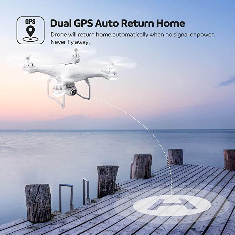 T25 GPS Drone, FPV RC Drone with Camera 1080P HD WiFi Live Video, Dual GPS Return Home, Quadcopter with Adjustable Wide-Angle Camera- Follow Me, Altitude Hold, Long Control Range, White