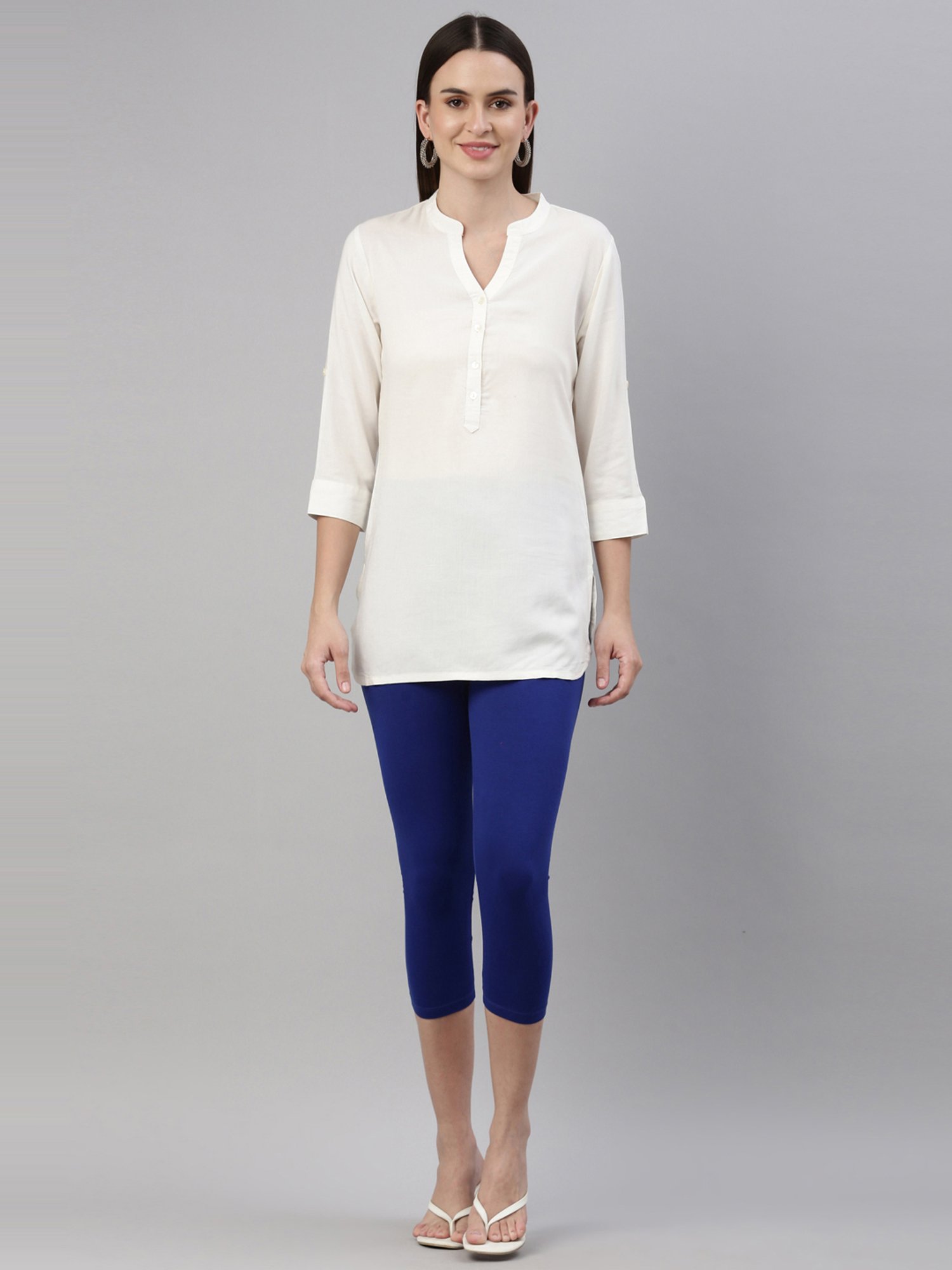 TWIN BIRDS Blue Cotton Capris