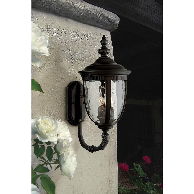 John Timberland European Outdoor Wall Light Fixture Textured Black Upbridge Arm 21" Clear Hammered Glass for Exterior Porch Patio