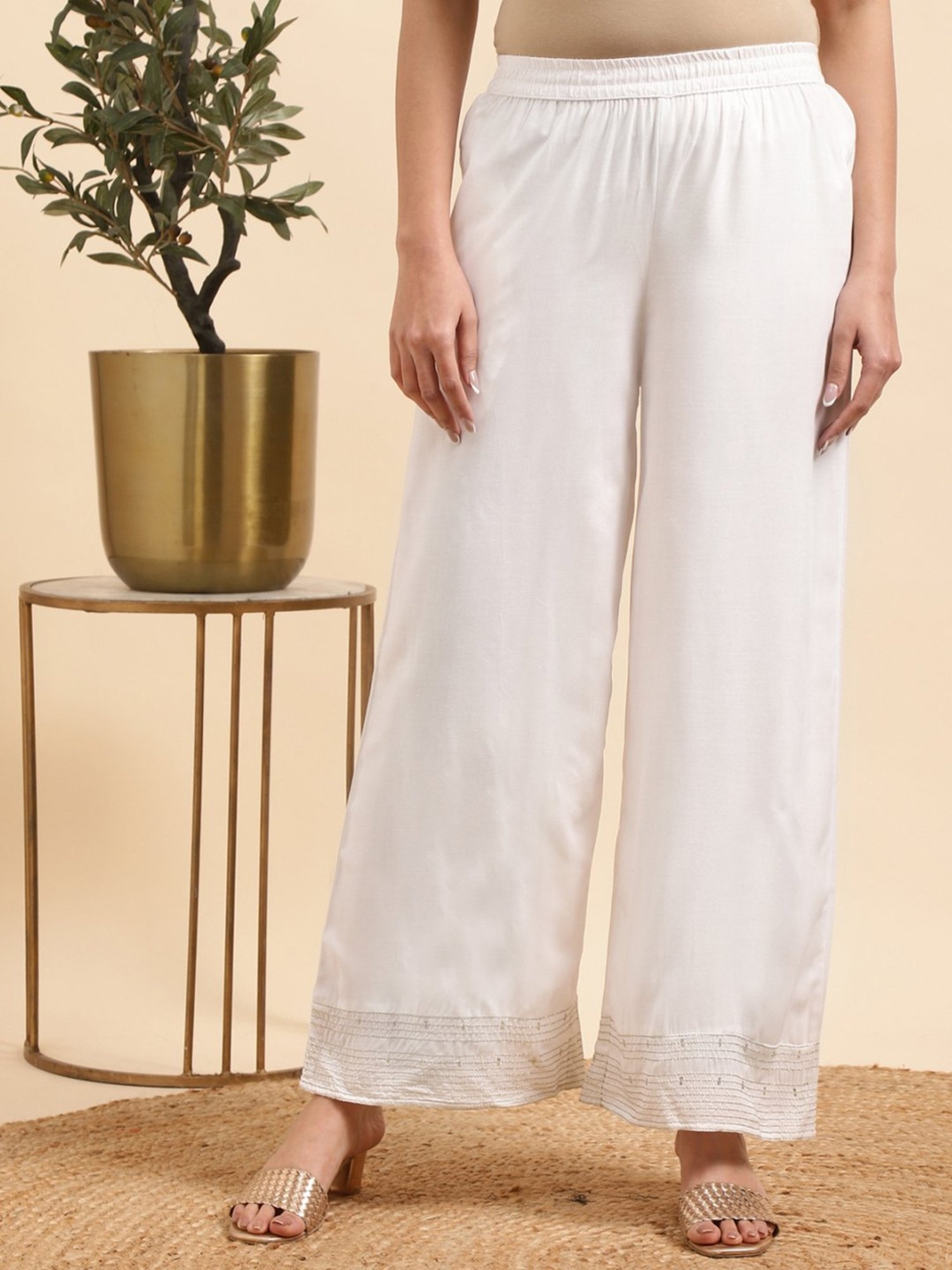 Rangita Yellow & White Cotton Floral Print Kurta Palazzo Set