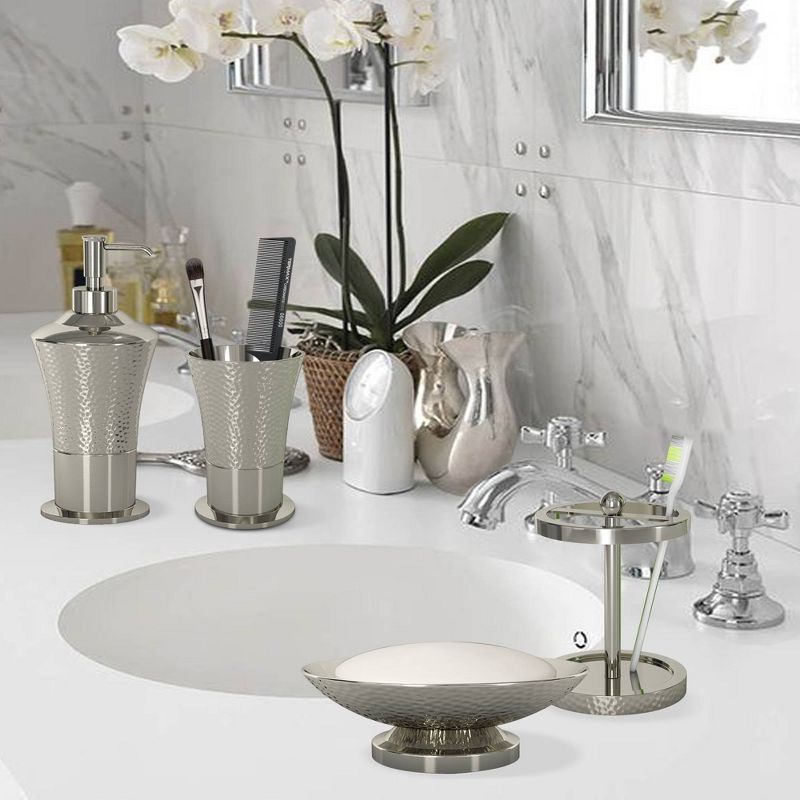 4pc Classic Hammered Metal Bath Accessory Set for Vanity Counter Tops Silver - Nu Steel