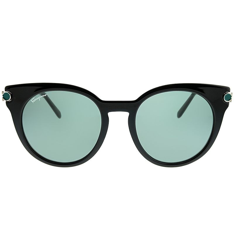Salvatore Ferragamo SF 831S 976 Womens Round Sunglasses Black Silver Striped Green 51mm