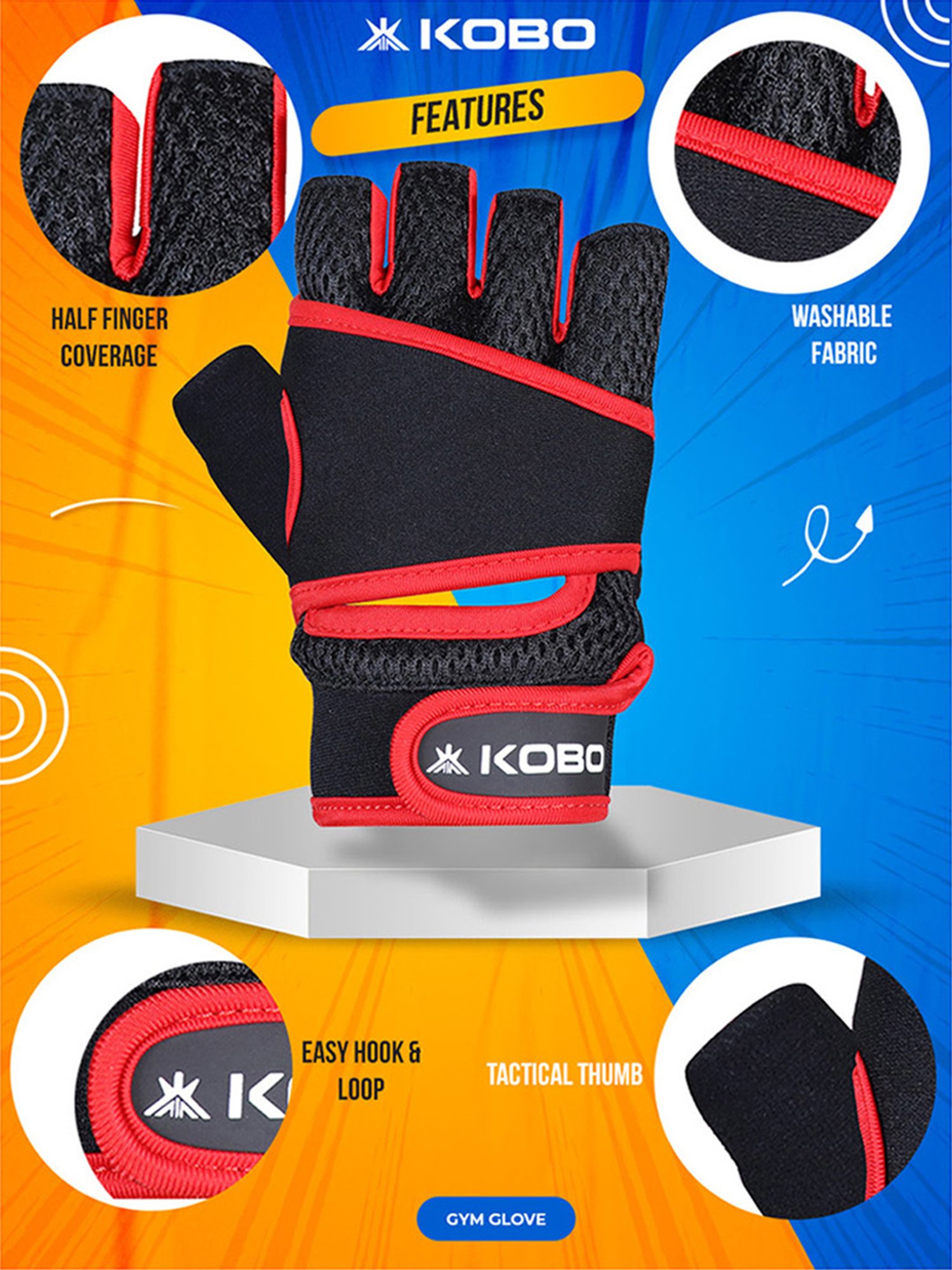 Kobo Weight Lifting Gym Gloves (Black) Size - M