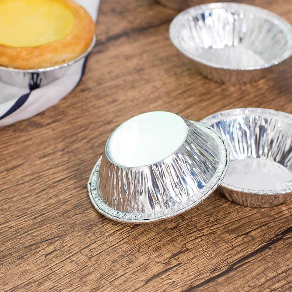 100pcs Disposable Aluminum Foil Baking Cookie Muffin Cupcake Egg Tart Mold Round