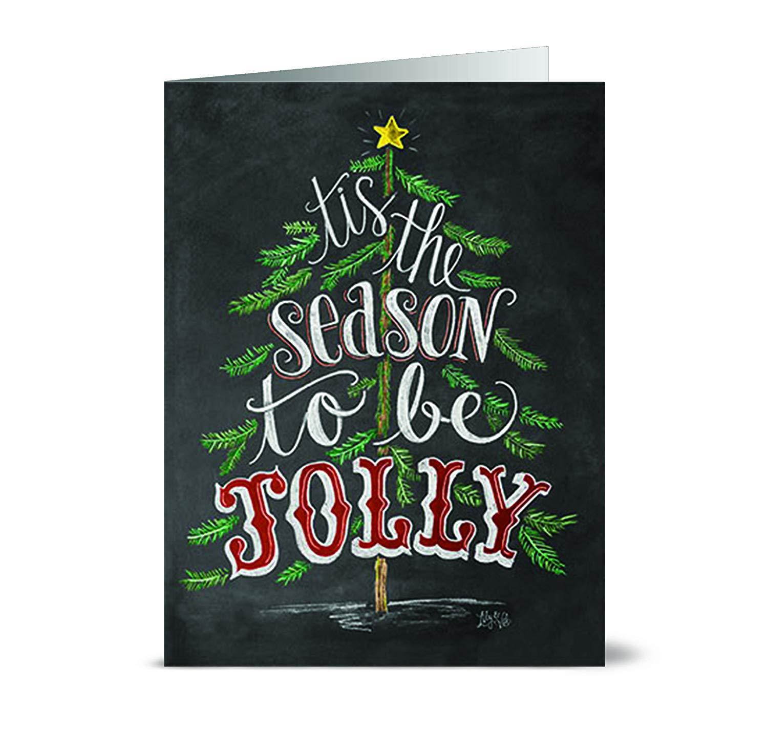 72 Holiday Cards - Chalkboard Holiday - 6 Designs - Red Envelopes Included
